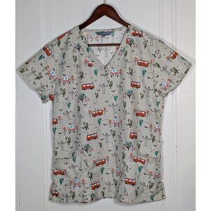 Serene Uniforms Scrub Top Womens Medium Nurse Skeletons Hippee Bus Halloween